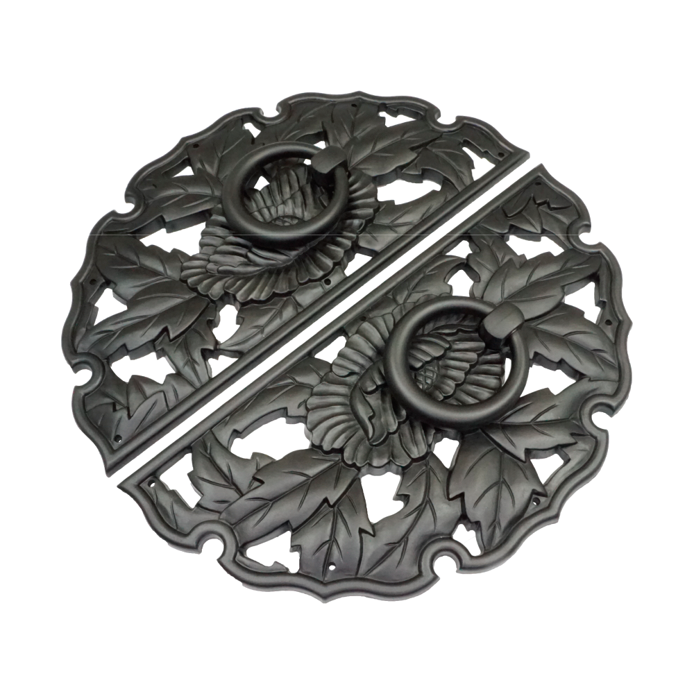 Double Peony Decorative Plate with Ring Handles