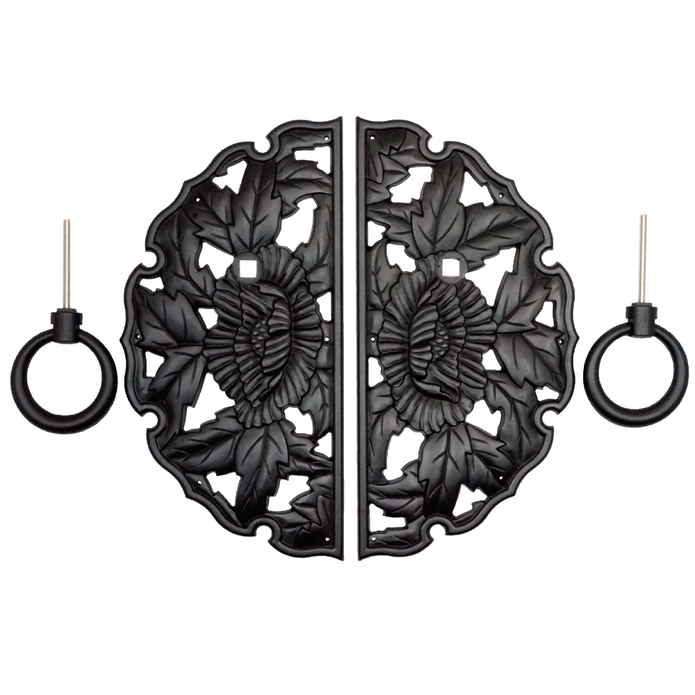 Double Peony Decorative Plate with Ring Handles
