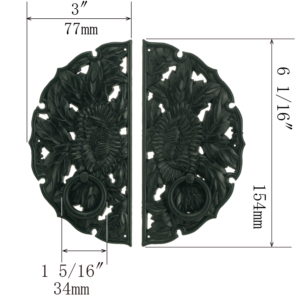 Double Peony Decorative Plate with Ring Handles