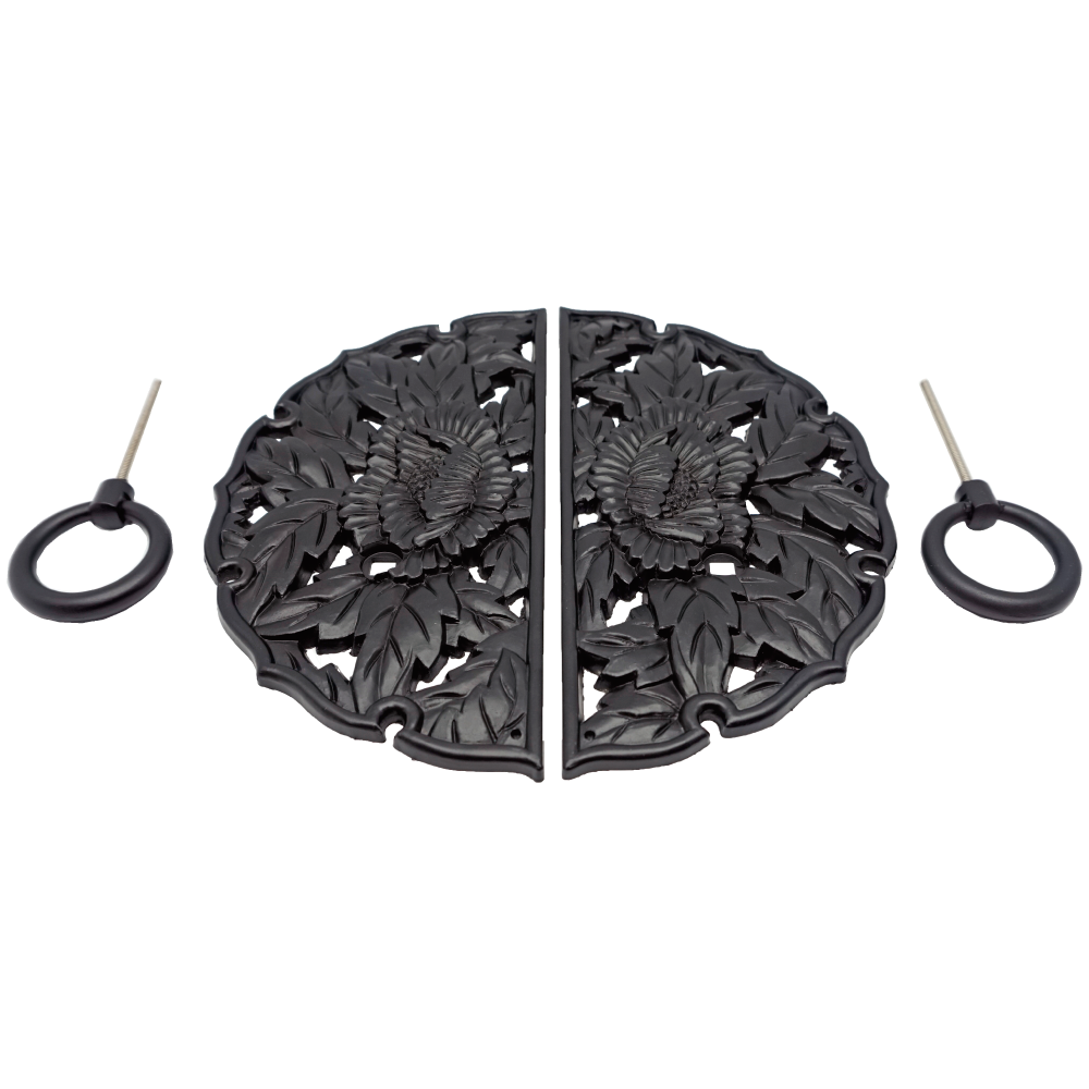Double Peony Decorative Plate with Ring Handles