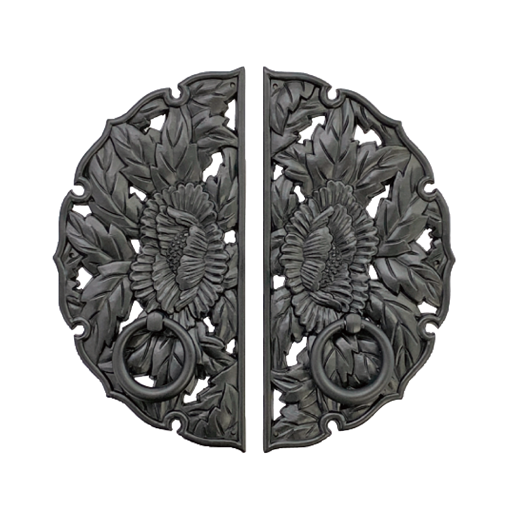 Double Peony Decorative Plate with Ring Handles