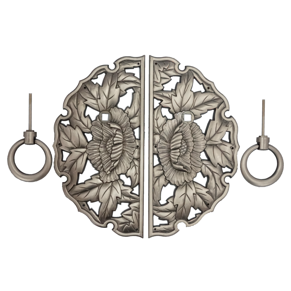 Double Peony Decorative Plate with Ring Handles