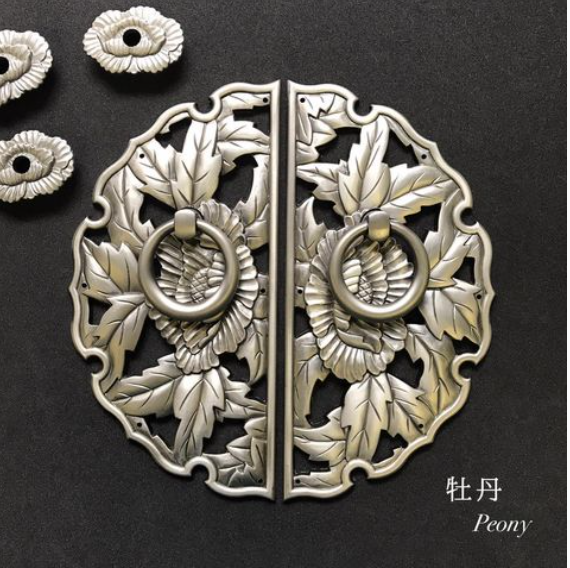 Double Peony Decorative Plate with Ring Handles