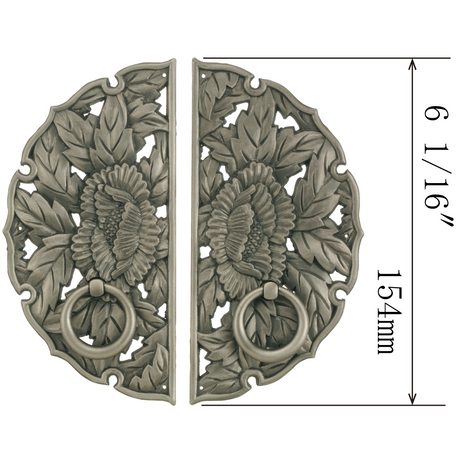 Double Peony Decorative Plate with Ring Handles