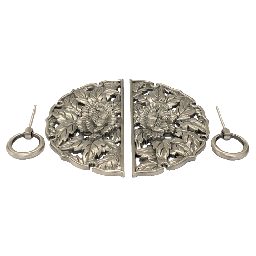 Double Peony Decorative Plate with Ring Handles