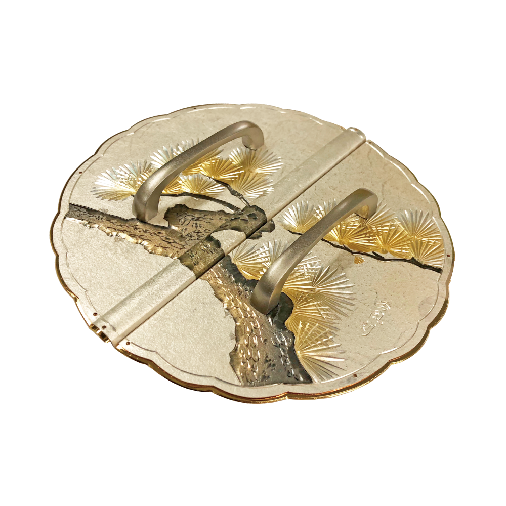 Japanese Pine Decorative Plate with Grip Handles