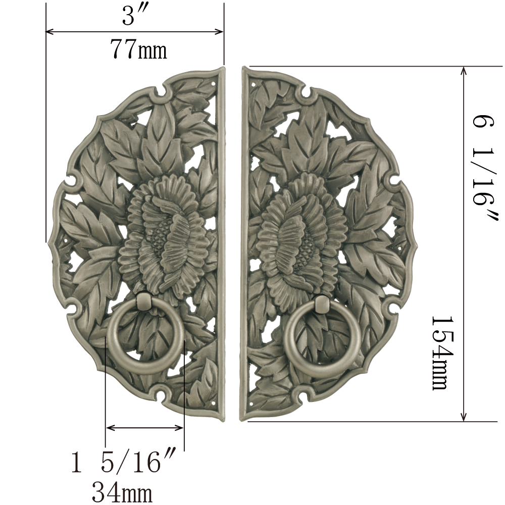 Double Peony Decorative Plate with Ring Handles